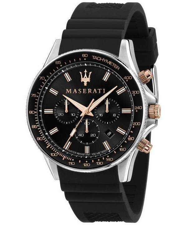 Orologio da uomo Maserati Sfida cronografo cinturino in silicone quadrante nero quarzo R8871640002 100M