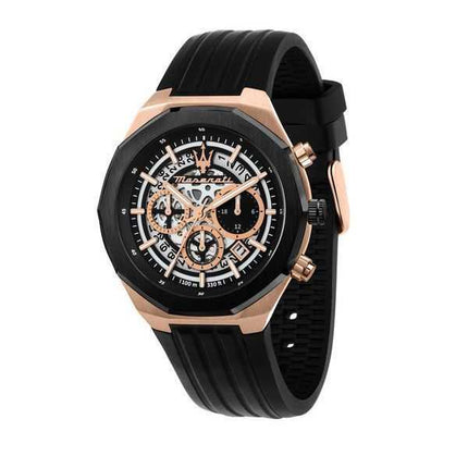 Orologio da uomo Maserati Stile Cronografo cinturino in caucciù quadrante scheletrato nero al quarzo R8871642003 100M