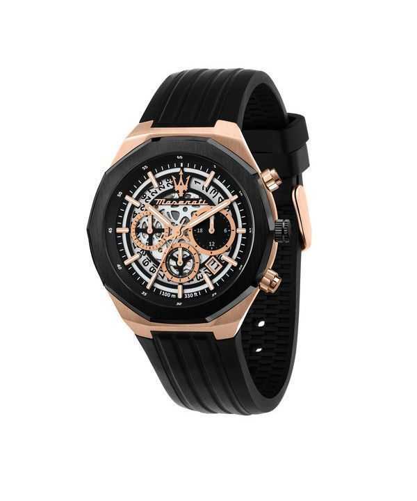 Orologio da uomo Maserati Stile Cronografo cinturino in caucciù quadrante scheletrato nero al quarzo R8871642003 100M