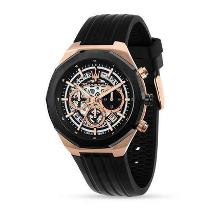 Orologio da uomo Maserati Stile Cronografo cinturino in caucciù quadrante scheletrato nero al quarzo R8871642003 100M