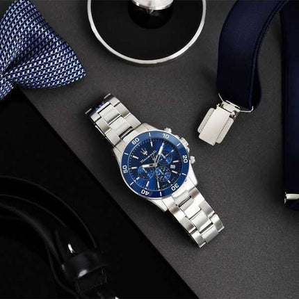 Orologio da uomo Maserati Competizione cronografo in acciaio inossidabile quadrante blu al quarzo R8873600002 100M