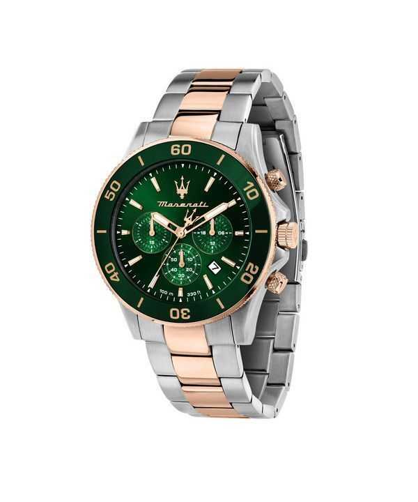Orologio da uomo Maserati Competizione cronografo bicolore in acciaio inossidabile quadrante verde al quarzo R8873600004 100M
