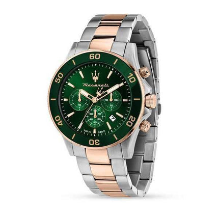Orologio da uomo Maserati Competizione cronografo bicolore in acciaio inossidabile quadrante verde al quarzo R8873600004 100M