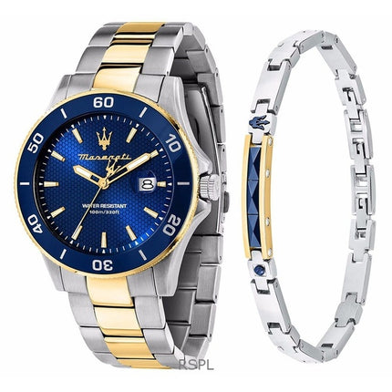Orologio da uomo Maserati Competizione Two Tone Stainless Steel Blue Sunray Dial Quartz R8873600007 100M
