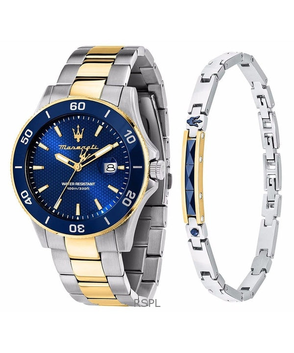 Orologio da uomo Maserati Competizione Two Tone Stainless Steel Blue Sunray Dial Quartz R8873600007 100M