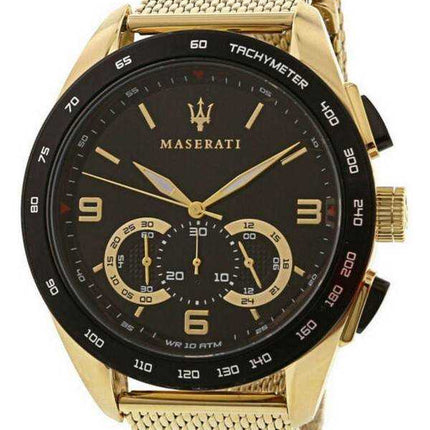 Orologio da uomo Maserati Traguardo cronografo tono oro in acciaio inossidabile quadrante nero al quarzo R8873612010 100M