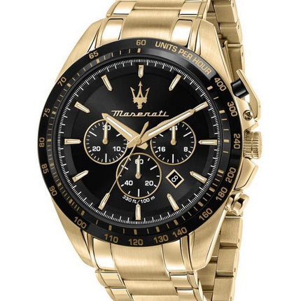 Orologio da uomo Maserati Traguardo cronografo tono oro acciaio inossidabile quadrante nero quarzo R8873612041 100M
