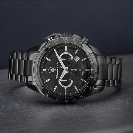 Orologio da uomo Maserati Traguardo cronografo in edizione limitata in acciaio inossidabile con rivestimento PVD al quarzo nero