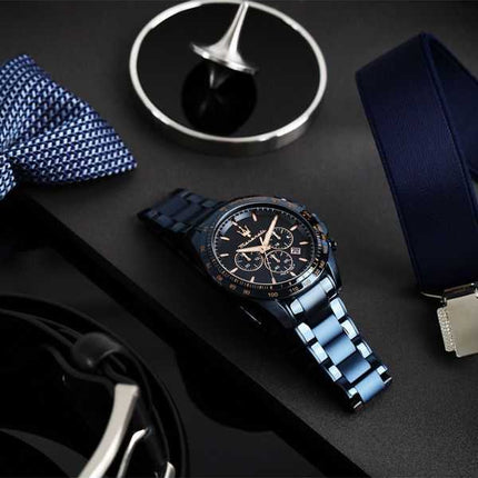 Orologio da uomo Maserati Traguardo Sport Cronografo in acciaio inossidabile quadrante blu al quarzo R8873612054 100M