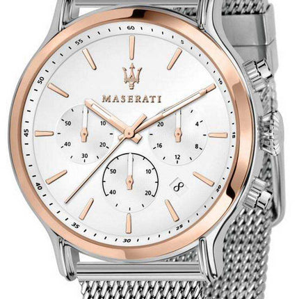 Maserati Epoca cronografo quadrante bianco in acciaio inossidabile al quarzo R8873618009 100M orologio da uomo