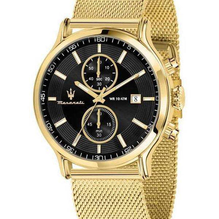 Orologio da uomo Maserati Epoca cronografo tono oro maglia di acciaio inossidabile quadrante nero al quarzo R8873618014 100M