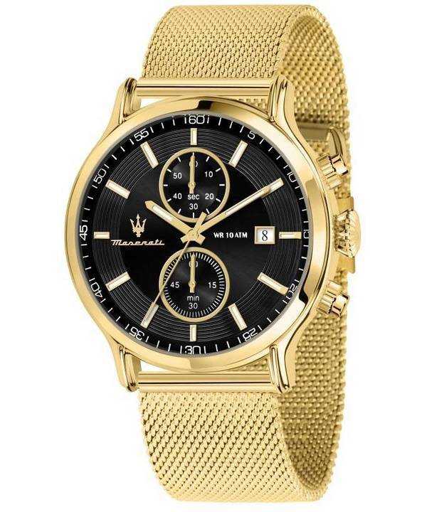 Orologio da uomo Maserati Epoca cronografo tono oro maglia di acciaio inossidabile quadrante nero al quarzo R8873618014 100M