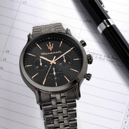 Orologio da uomo Maserati Epoca edizione limitata cronografo in acciaio inossidabile quadrante nero al quarzo R8873618019 100M