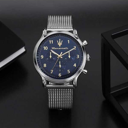 Orologio da uomo Maserati Epoca in edizione limitata, cronografo in acciaio inossidabile, quadrante blu, quarzo R8873618022 100M