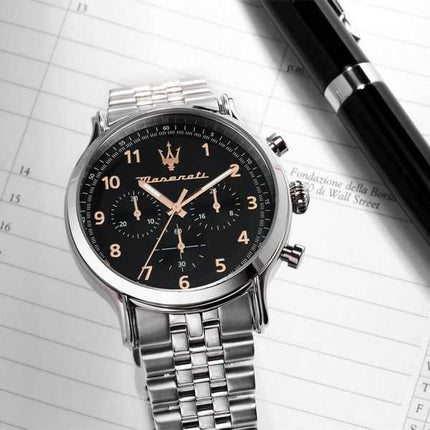 Orologio da uomo Maserati Epoca edizione limitata cronografo in acciaio inossidabile quadrante nero al quarzo R8873618029 100M