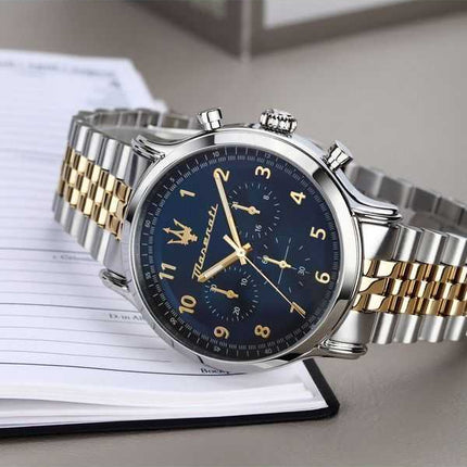 Orologio da uomo Maserati Epoca in edizione limitata, cronografo bicolore in acciaio inossidabile, quadrante blu, quarzo R887361