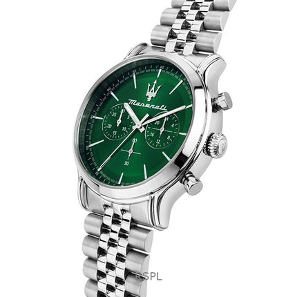 Maserati Epoca Cronografo Acciaio Inox Quadrante Verde Sunray Quarzo R8873618033 100M Orologio da Uomo