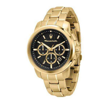 Orologio da uomo Maserati Successo cronografo tono oro acciaio inossidabile quadrante nero quarzo R8873621013