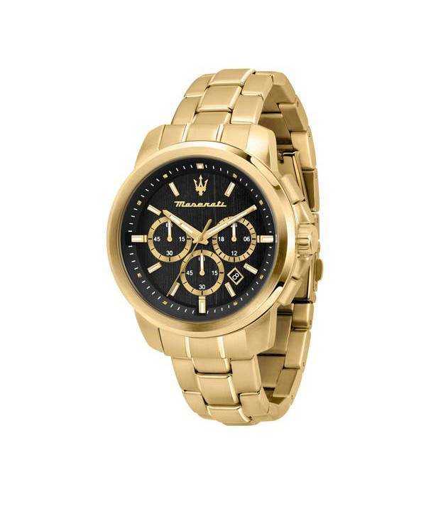 Orologio da uomo Maserati Successo cronografo tono oro acciaio inossidabile quadrante nero quarzo R8873621013