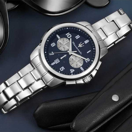 Orologio da uomo Maserati Successo cronografo in edizione limitata in acciaio inossidabile quadrante blu al quarzo R8873621029