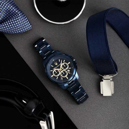 Orologio da uomo Maserati Successo cronografo in acciaio inossidabile quadrante blu al quarzo R8873621040