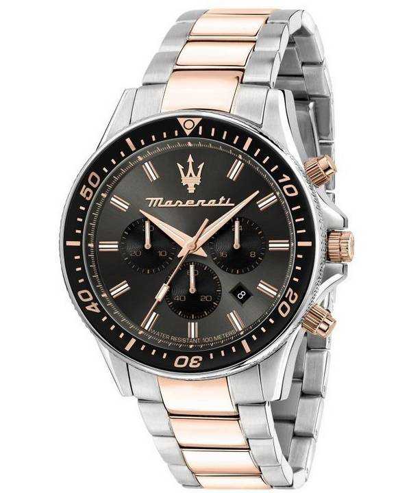 Orologio da uomo Maserati Sfida cronografo bicolore in acciaio inossidabile con quadrante nero al quarzo R8873640002 100M