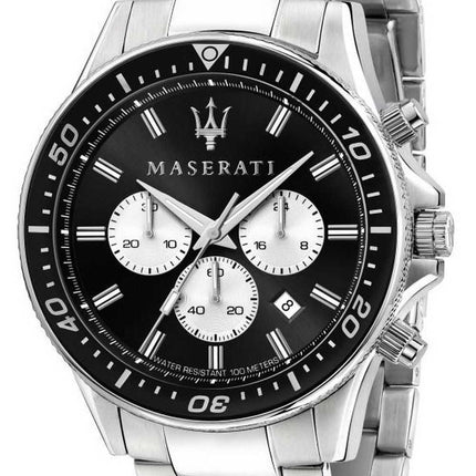 Maserati Sfida cronografo quadrante nero in acciaio inossidabile al quarzo R8873640004 100M orologio da uomo