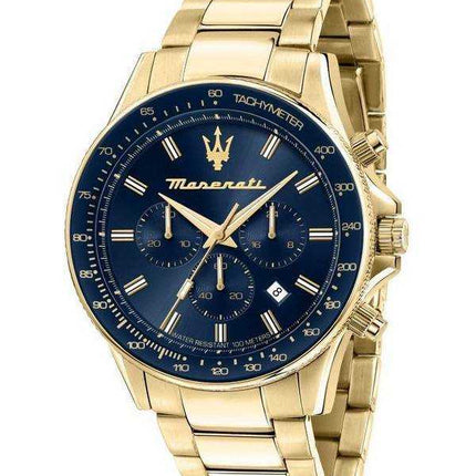 Orologio da uomo Maserati Sfida cronografo tono oro acciaio inossidabile quadrante blu quarzo R8873640008 100M