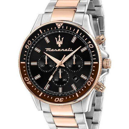 Orologio da uomo Maserati Sfida cronografo bicolore in acciaio inossidabile con quadrante nero al quarzo R8873640009 100M