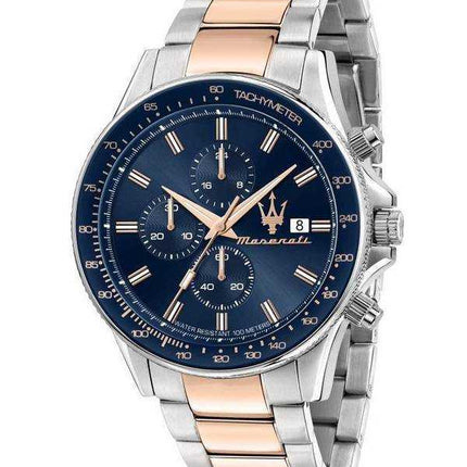 Orologio da uomo Maserati Sfida cronografo bicolore in acciaio inossidabile con quadrante blu al quarzo R8873640012 100M