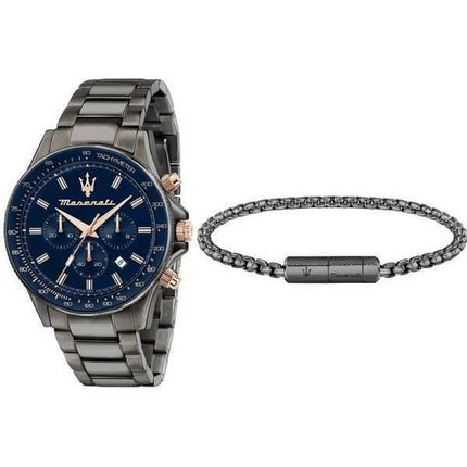 Maserati Sfida cronografo acciaio inossidabile quadrante blu quarzo R8873640020 100M set regalo orologio da uomo