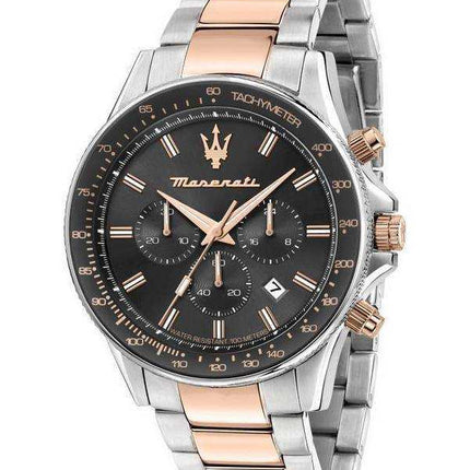 Orologio da uomo Maserati Stile cronografo bicolore in acciaio inossidabile quadrante nero al quarzo R8873640021 100M