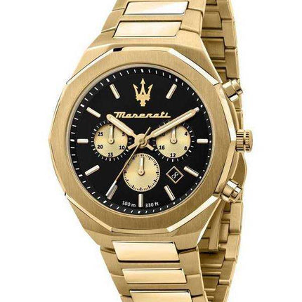 Orologio da uomo Maserati Stile cronografo tono oro acciaio inossidabile quadrante nero quarzo R8873642001 100M
