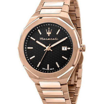 Maserati Stile Rose Gold Acciaio inossidabile quadrante nero Quartz R8873642007 100M Orologio da uomo