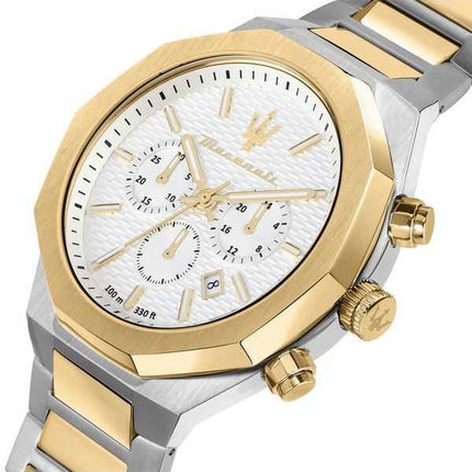 Orologio da uomo Maserati Stile Cronografo bicolore in acciaio inossidabile quadrante bianco R8873642009 100M