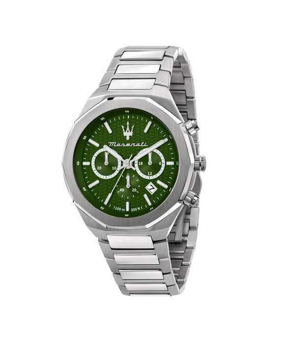 Orologio da uomo Maserati Stile Cronografo in acciaio inossidabile quadrante verde al quarzo R8873642011 100M