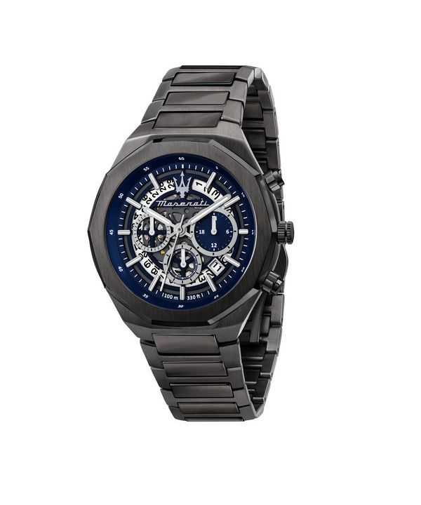 Orologio da uomo Maserati Stile Cronografo in acciaio inossidabile quadrante scheletrato blu al quarzo R8873642012 100M