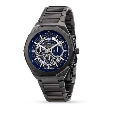 Orologio da uomo Maserati Stile Cronografo in acciaio inossidabile quadrante scheletrato blu al quarzo R8873642012 100M