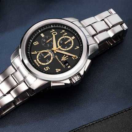 Orologio da uomo Maserati Successo in edizione limitata, cronografo in acciaio inossidabile con quadrante nero solare R887364500