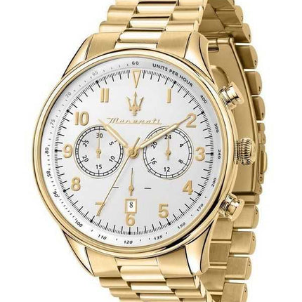 Maserati Tradizione cronografo tono oro quadrante bianco quarzo R8873646003 100M orologio da uomo