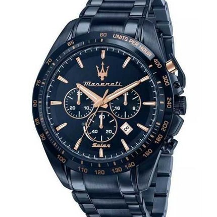 Orologio da uomo Maserati Traguardo cronografo acciaio inossidabile quadrante blu solare R8873649001 100M