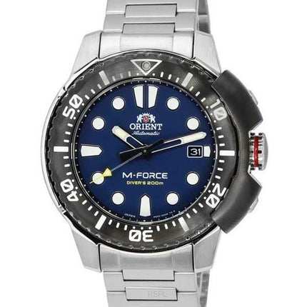 Orologio da uomo Orient M-Force AC0L sportivo in acciaio inossidabile con quadrante blu automatico da sub RA-AC0L07L00B 200M