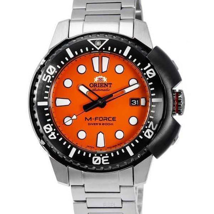 Orologio da uomo Orient M-Force AC0L sportivo in acciaio inossidabile con quadrante arancione automatico da sub RA-AC0L08Y00B 20