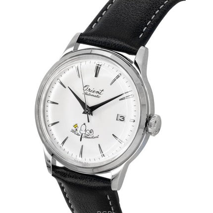 Orologio da uomo Orient Bambino Peanuts 75th Anniversary Limited Edition con cinturino in pelle e quadrante bianco, automatico RA-AC0M16S