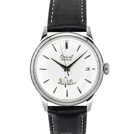 Orologio da uomo Orient Bambino Peanuts 75th Anniversary Limited Edition con cinturino in pelle e quadrante bianco, automatico RA-AC0M16S