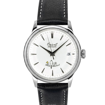 Orologio da uomo Orient Bambino Peanuts 75th Anniversary Limited Edition con cinturino in pelle e quadrante bianco, automatico RA-AC0M16S