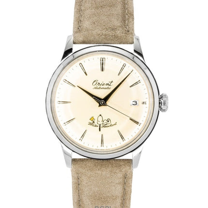 Orologio da uomo Orient Bambino Peanuts 75th Anniversary Limited Edition con cinturino in pelle e quadrante champagne, automatico RA-AC0M17G