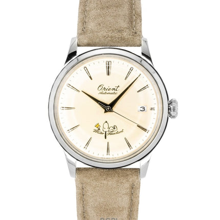 Orologio da uomo Orient Bambino Peanuts 75th Anniversary Limited Edition con cinturino in pelle e quadrante champagne, automatico RA-AC0M17G