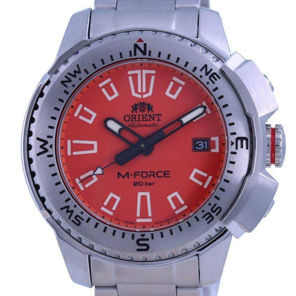 Orologio da uomo RA-AC0N02Y10B 200M di Orient M-Force quadrante arancione in acciaio inossidabile automatico da sub