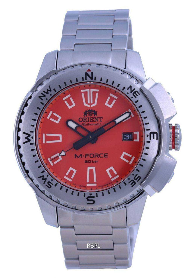 Orologio da uomo RA-AC0N02Y10B 200M di Orient M-Force quadrante arancione in acciaio inossidabile automatico da sub